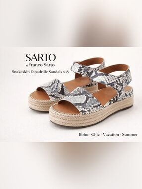 Sarto by Franco Sarto Snakeskin Espadrille Sandals Sz 8 Platform Braided Sole